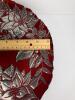 Red Glass Pedestal Cake Plate with Silver Floral Embossed Design - 6