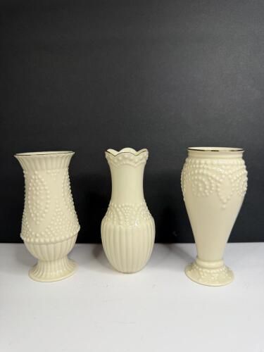 Lenox Porcelain Bud Vases With Gold Trim, Set Of Three