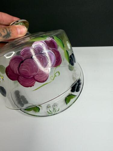 Hand Painted Glass Butter Dish with Dome Cover
