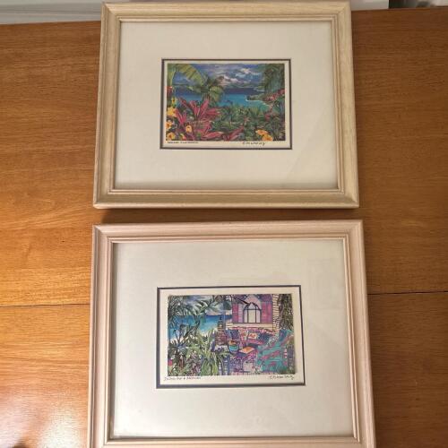Pair of Framed Eileen Seitz 12" x 10" Art Prints, Island Style