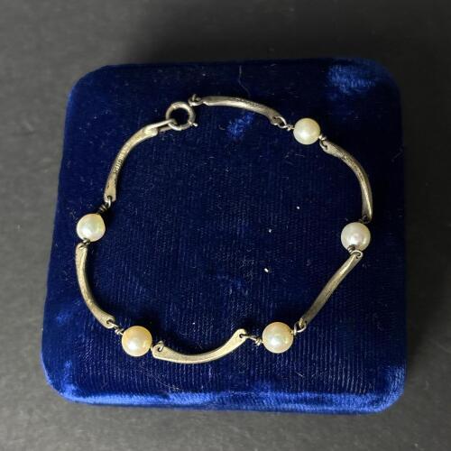 Vintage Sterling Silver and Pearl Link Bracelet