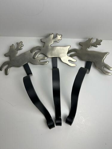 Three Reindeer Christmas Stocking Holders With Brushed Metal Finish