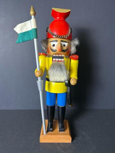 Wooden Nutcracker Soldier with Red Helmet and Flag