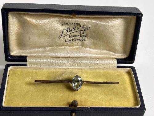 Vintage Bar Brooch with Oval Faceted Stone in Box