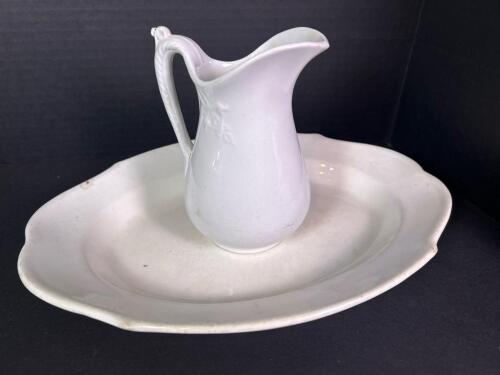 T&R Boote White Ironstone Pitcher and Oval Platter