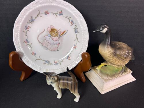 Royal Albert Beatrix Potter Plate, Napcoware Canada Goose, & Bone China Cat