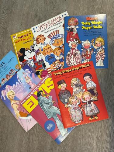 Vintage Paper Doll Books: Dolly Dingle, Marilyn Monroe, Elvis, Mickey & Minnie, Uncle Sam