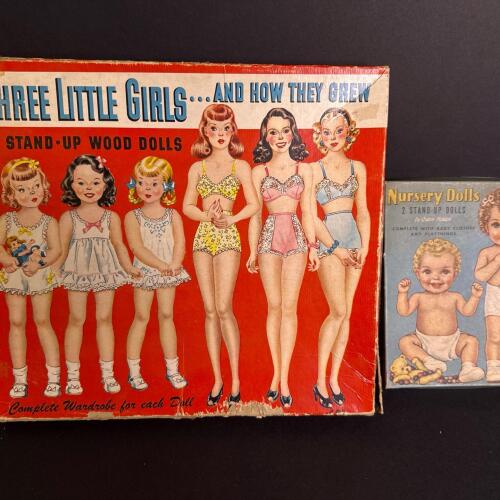 2 Vintage Stand-Up Dolls Boxed Sets, Mid-Century Style