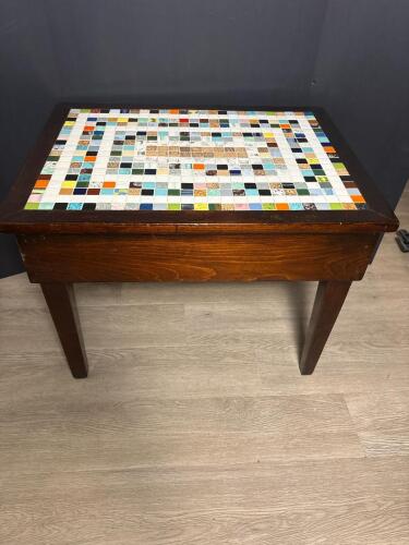 Tile Top Coffee Table With Multicolor Mosaic Pattern