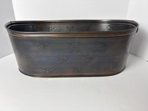 Oval Embossed Bee Copper-Finish Metal Planter