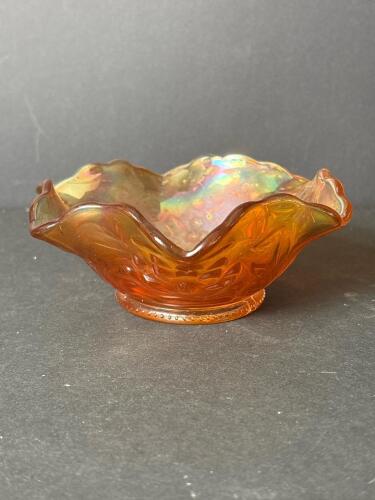 Marigold Carnival Glass Bowl With Floral Pattern