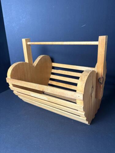 Wooden Heart-Side Slatted Basket with Handle