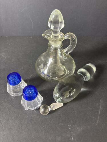 Glass Cruet Bottle and Salt and Pepper Shakers