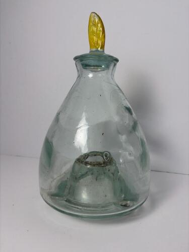 Blown Glass Bug Catcher Jar With Leaf Finial Lid, Pontil Mark