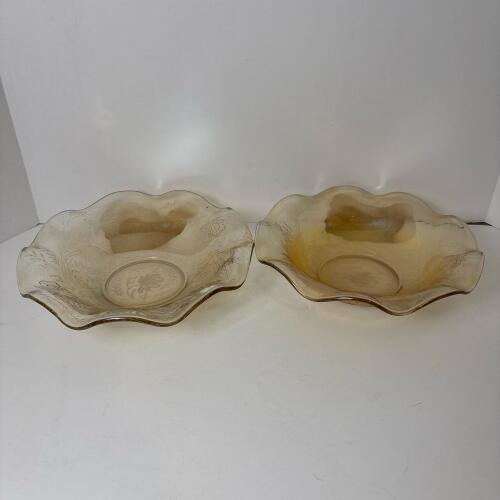 Pair of Floral Pressed Amber Glass Bowls