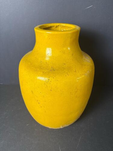 Heavy Vintage Yellow Glazed Pottery Vase