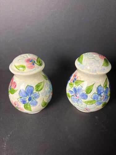 Pair of Hand-Painted Floral Ceramic Shakers by Cape Cod Artist