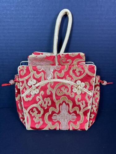 Brocade Small Fabric Handbag with Gold Handle Asian-Style