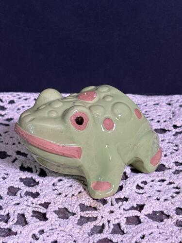 Vintage Ceramic Frog Ashtray with Green Glaze