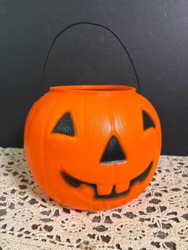 Vintage Halloween Pumpkin Trick-or-Treat Pail with Handle