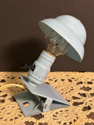 Vintage Clip-On Mini Desk Lamp with Blue Shade
