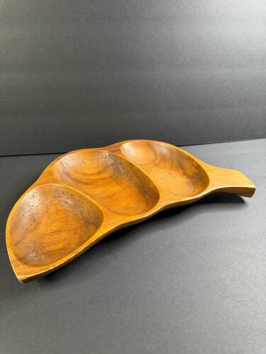 MCM Hand Carved Wooden Divided Tray