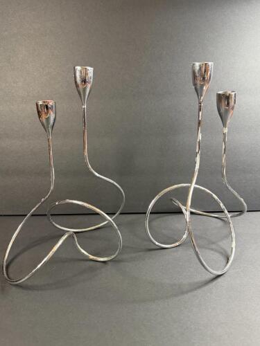 Pair of Black Blum Modernist Metal Candleholders