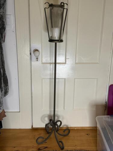Wrought Iron and Glass Hurricane Candle Holder Stand