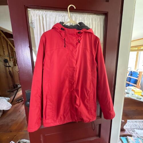 L.L.Bean Women's Red Hooded Fleece-Lined Jacket - Size Medium
