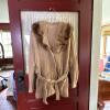 Beige Cable Knit Belted Cardigan with Faux Fur Collar