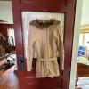 Beige Cable Knit Belted Cardigan with Faux Fur Collar - 2