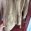 Beige Cable Knit Belted Cardigan with Faux Fur Collar - 5