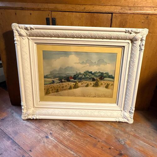 30" x 24" Signed Framed Farm Landscape Wall Art Under Glass