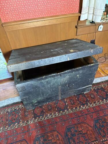 Vintage Wooden Storage Trunk with Iron Hardware