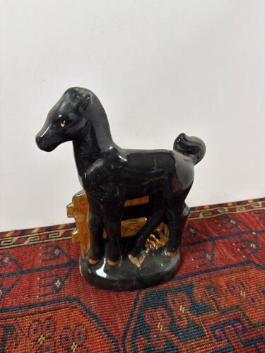 Black Ceramic Horse Table Lamp Base with Gold Accents