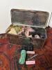 Assorted Plastic Hair Curlers and Pins in Chivas Regal Tin