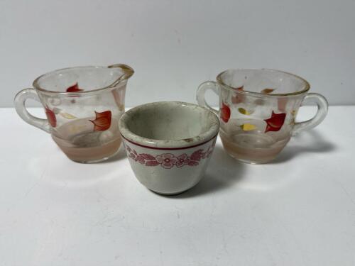 Sterling China Child's Sugar Bowl with Glass Creamer and Sugar