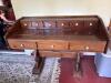 Rustic Trestle Desk With Multiple Drawers and White Knobs
