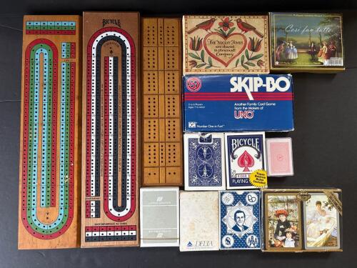 Assorted Card Games and Cribbage Boards Lot