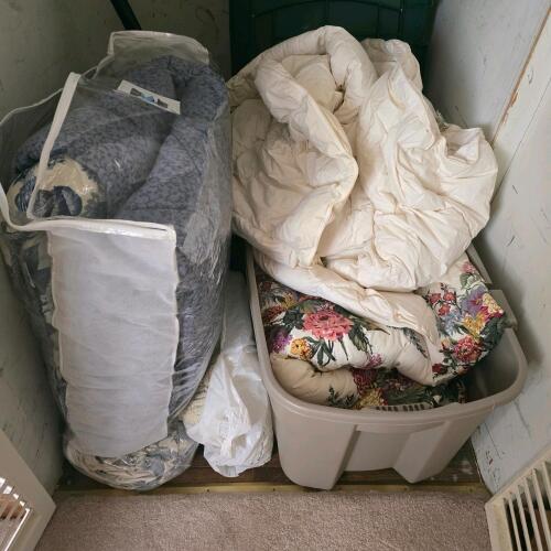 Assorted Comforters, Down Blanket, and Knit Throw