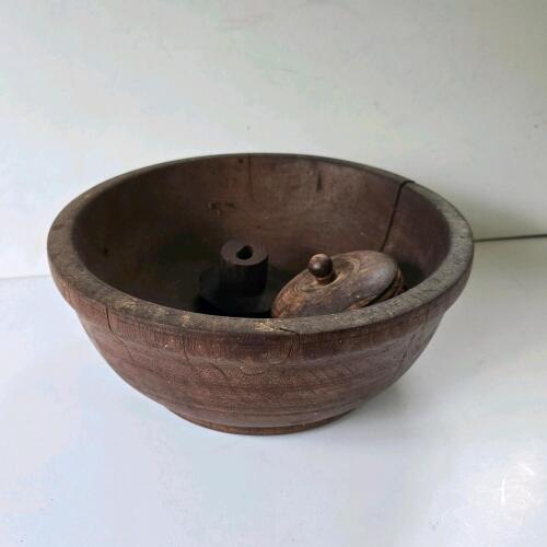 Wooden Bowls, Large Turned and Small Carved Lidded