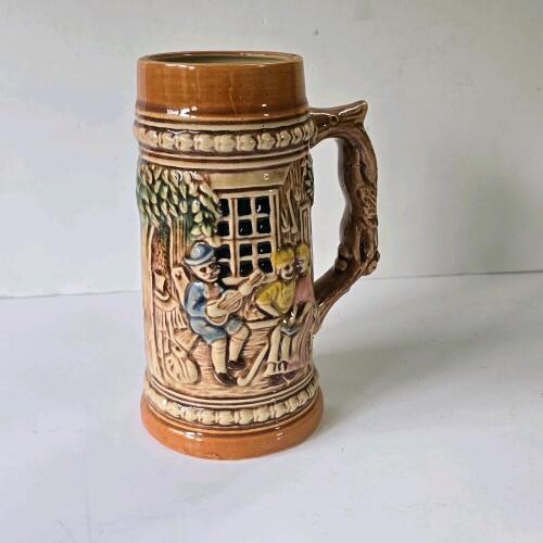 Ceramic Beer Stein With Relief Village Scene by Nanco
