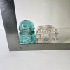 Glass Telegraph Insulator and Clear Glass Cube Inkwell - 3