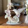 Porcelain Hummingbird Figurine with Flowers
