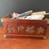 Sewing Boxes With Supplies, Woven and Wood Leaf-Carved - 2