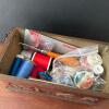 Sewing Boxes With Supplies, Woven and Wood Leaf-Carved - 3