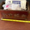 Sewing Boxes With Supplies, Woven and Wood Leaf-Carved - 4