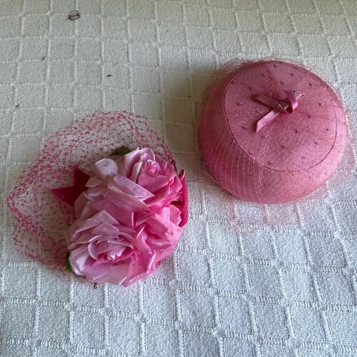 Vintage Pink Hats With Veil in Mid-Century Style