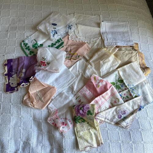 Assorted Vintage Handkerchiefs and Embroidered Linens