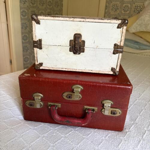 Vintage Red Suitcase-Style Jewelry Case and Ginny Doll Trunk